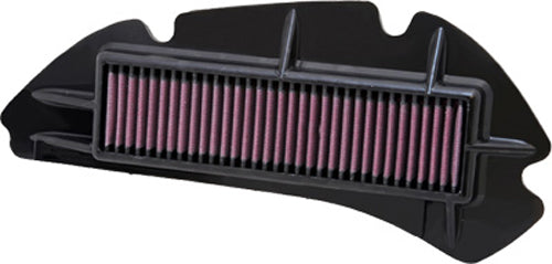 K&N Air Filter 731510 showing a close-up of the reusable, high-flow air filter with a black rubber frame and pleated filtering material