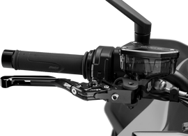 Black PUIG Brake Lever 4.0 Fold and Extend for motorcycles, showing the sleek lever with ergonomic design.