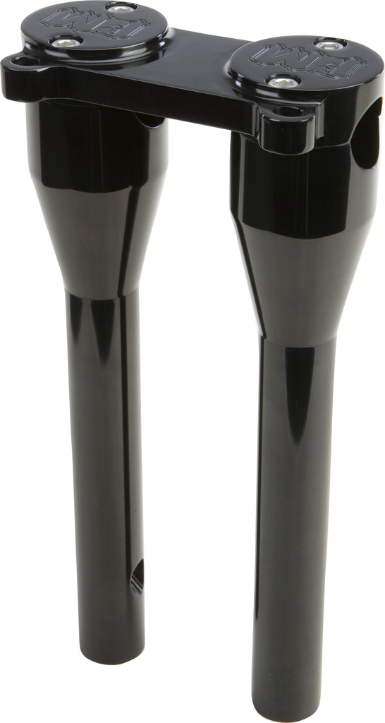 Black FORBIDDEN Moto Bar Riser 11-inch with gauge mount tabs, providing elevated handlebar positioning for motorcycles.