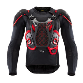 Alpine Star Tech-Air Off-Road System in black and red, motorcycle safety airbag vest with electronic components and adjustable straps.