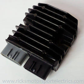 Ricks Motorsport Electric lithium regulator/rectifier for Yamaha models, showcasing the electrical component with connecting wires.
