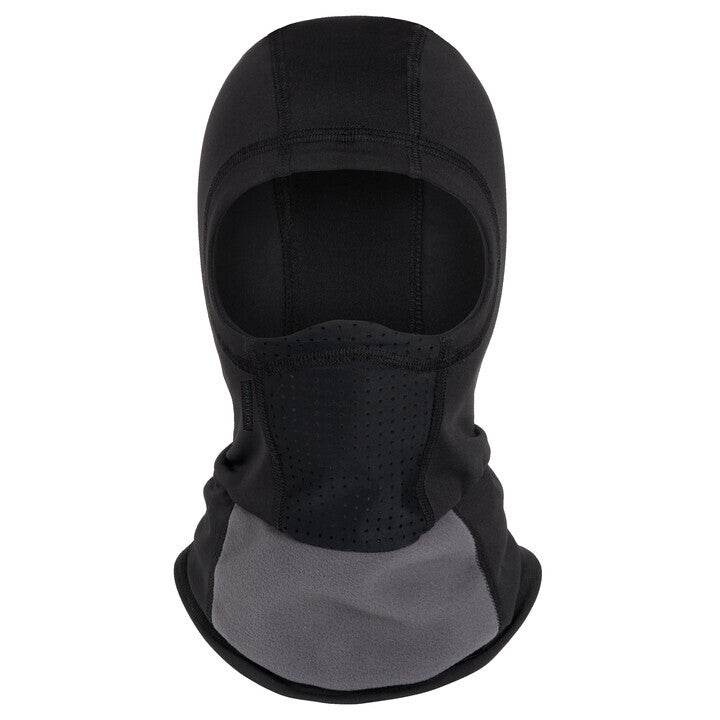Black Turtle Fur Comfort Shell Quattroclava with windblock storm flap, showing the snug fit and windproof features.