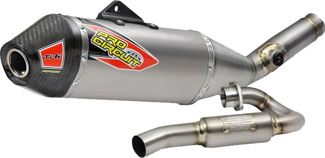 Pro Circuit Ti-6 titanium exhaust system with car cap for Kawasaki KX450 motorcycle, showcasing the lightweight, high-performance design.