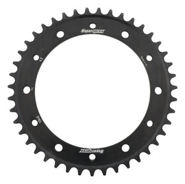 Steel 43-tooth Supersprox rear sprocket for 530 chain, black finish, durable motorcycle sprocket with precision engineering.