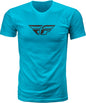 Fly Racing Fly F-Wing Tee in turquoise, size small, casual shirt with graphic design, displayed on a plain background.