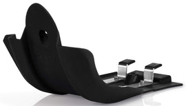 Acerbis black skid plate for motorcycles, durable protective gear with model number 23742-30001, shown mounted on bike frame.