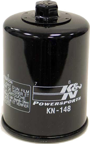K&N Oil Filter 56-0148, cylindrical filter with black rubber seals and metal body, designed for automotive oil filtration
