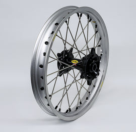 Pro-Wheel rear bicycle wheel with black hub, 18-inch rim, sil spokes, and black nipples, suitable for cycling or mountain biking.