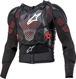 Alpine Star Bionic Tech V3 protection jacket in black, white, and red, XL size, with visible armor and breathable fabric design.