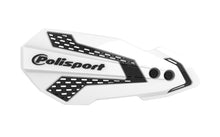 Load image into Gallery viewer, Polisport Plastics MX Flow handguards in white and black mounted on motocross handlebars, protective and lightweight design.