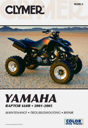 Clymer repair manual for Yamaha Raptor 27-M280, showcasing detailed tools and diagrams for motorcycle maintenance.