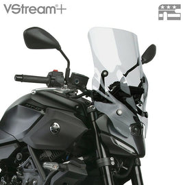 National Cycle Vstream Windscreen Plus with mid light tint for Yamaha motorcycle, showing clear, curved windshield on bike.