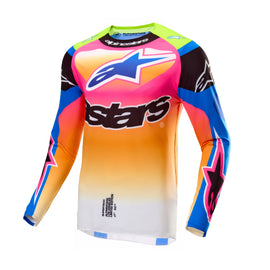 Alpine Star Supertech Le Coast jersey in white, dark blue, and pink fluorescence, displayed on a mannequin.