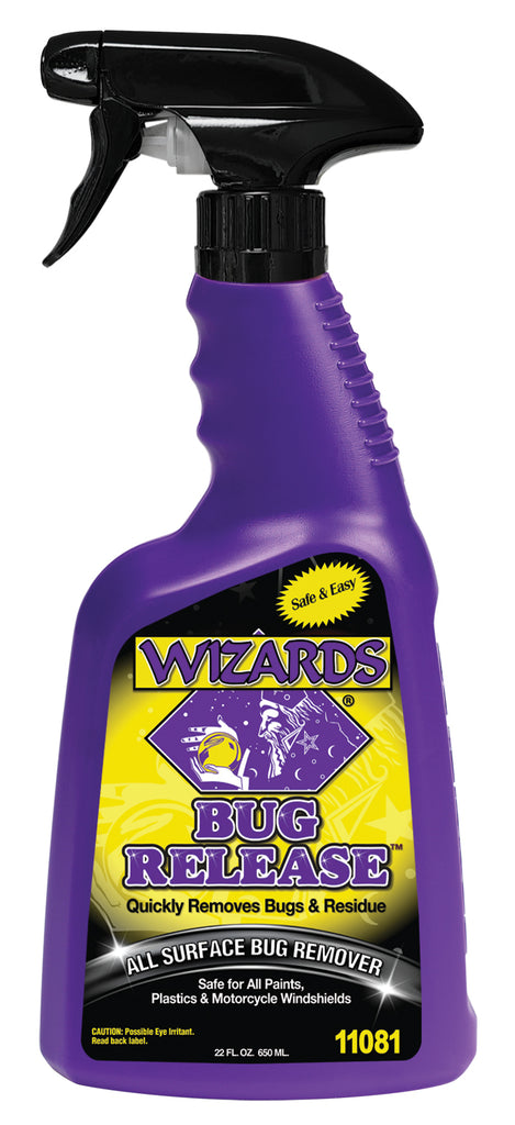 Wizards Products Bug Release chemical in 22oz bottle, clear liquid with label, designed for pest control and insect removal.