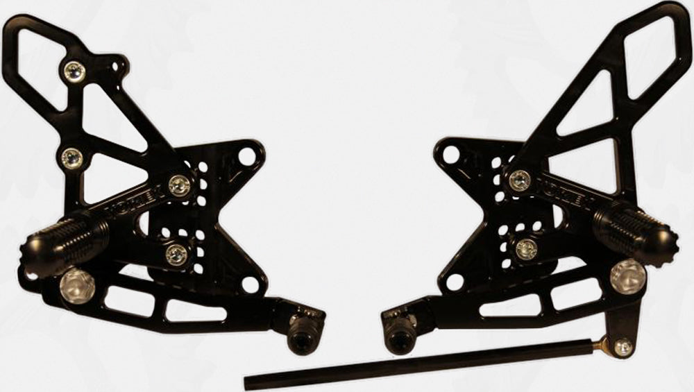 VORTEX rear set complete black foot controls for Kawasaki motorcycle, featuring foot pegs and shift/brake levers.