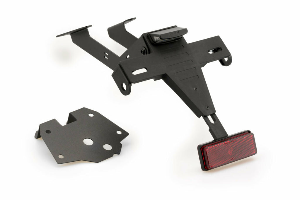 PUIG Fender Eliminator Kit in black for motorcycle, body kit with sleek design and mounting hardware visible.