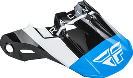 Fly Racing Formula Vector helmet visor in blue, white, and black for medium-large helmet, designed for motorcycle helmets.