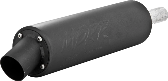 MBRP Exhaust single slip-on system with black utility muffler for Yamaha motorcycle, showing sleek exhaust pipe and muffler design.