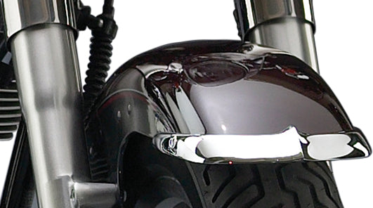 National Cycle chrome front or rear fender tip for motorcycle, showcasing shiny metal body part with a sleek finish.