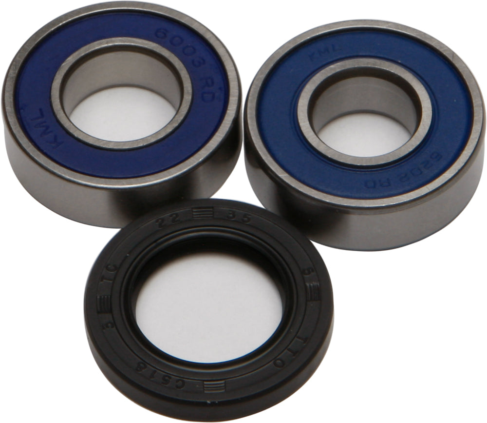 All Balls front wheel bearing and seal kit with multiple bearings and seals, designed for motorcycle or ATV wheels.