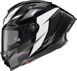 SCORPION EXO Apex Exo Warp full face helmet in Dilithium Phantom Sm with aerodynamic design and secure strap.