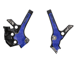 Acerbis X-Grip frame guard for off-road motorcycles, black and blue protection for bike frame and engine area.