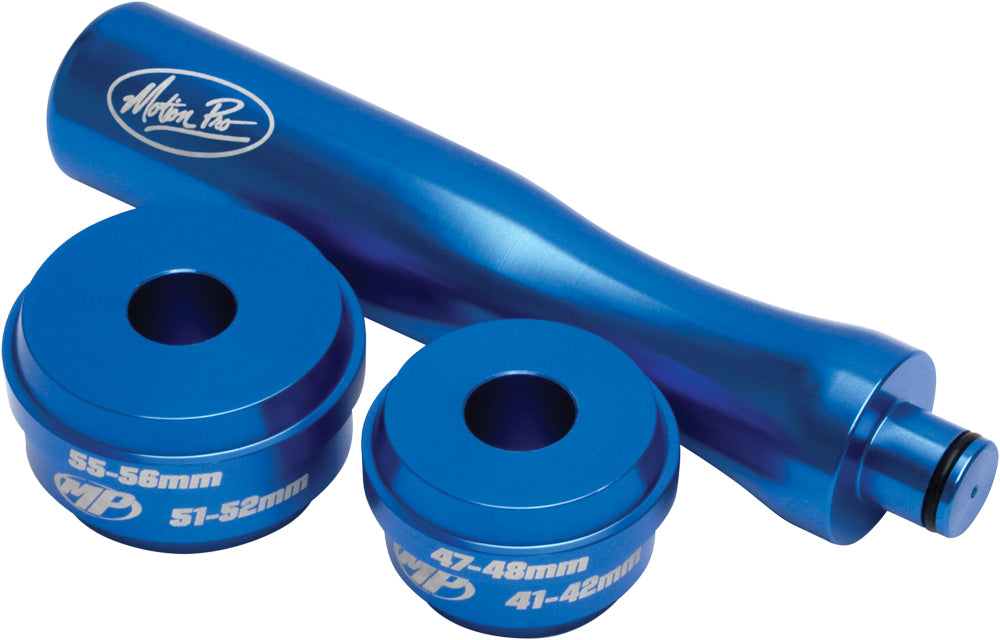 Motion Pro steering head bearing race driver tool 57-8550, with metal handle and precision driver head for motorcycle bearing installation