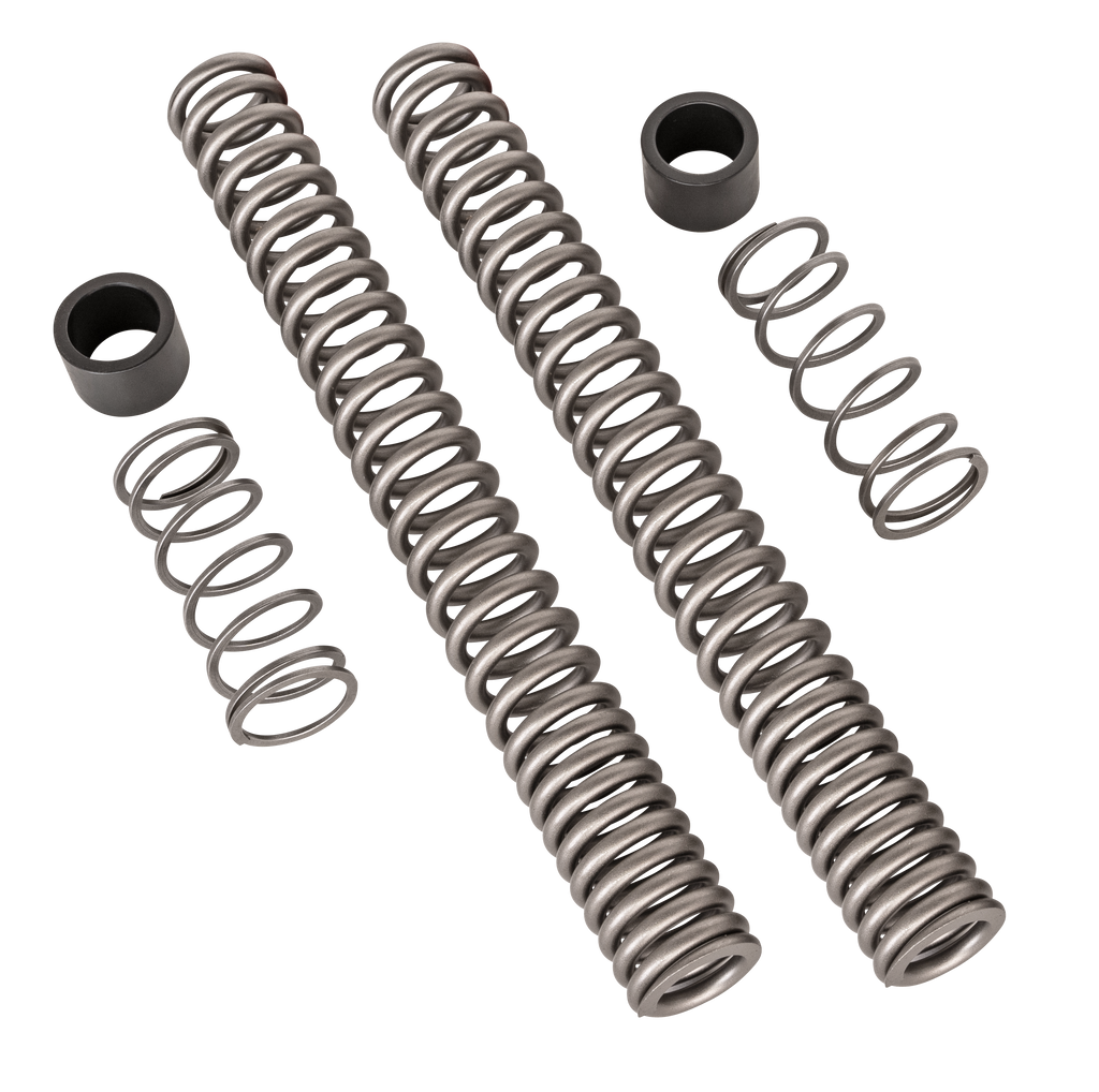 Burly Brand 1-2 inch Drop Slammer Fork Kit for M8 Softails with inverted suspension forks, shown in black with hardware
