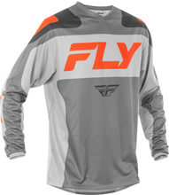 Load image into Gallery viewer, Fly Racing F-16 Grey and Orange Jersey XL, lightweight motocross jersey with breathable fabric and vibrant design.