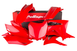 Red Polisport Plastics body kit for motorcycle, featuring durable plastic panels and sleek design.