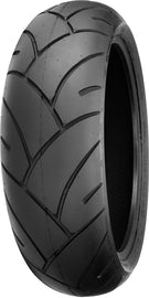 Shinko Smoke Bomb Red tire for motorcycle off-road use, 180/55ZR17 radial tubeless, with tread pattern visible on rugged terrain