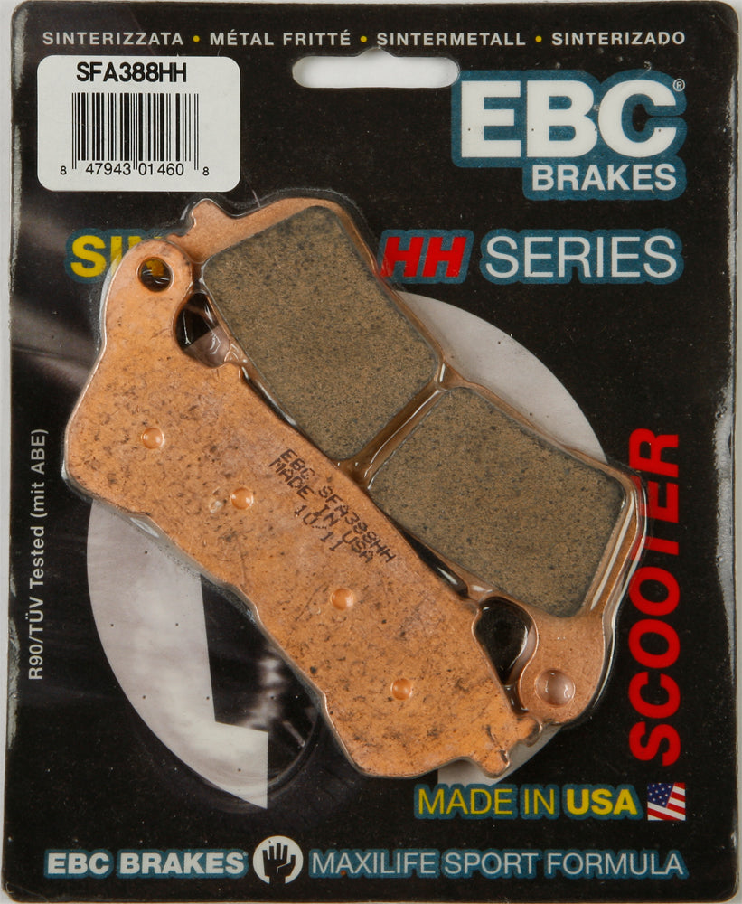 EBC Motorcycle Brakes Sfa388hh Double-H Sintered Brake Pads installed on motorcycle, showcasing durable brake pad material and design
