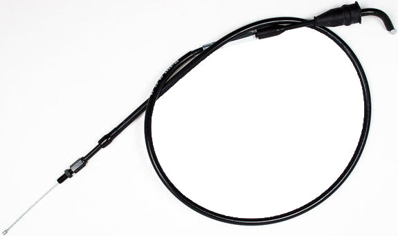 Black vinyl throttle cable by Motion Pro, designed for motorcycle control lines, with metal fittings at both ends.