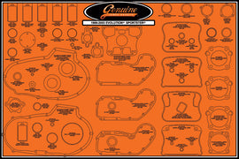 James Gasket gasket display board showing various gaskets and seals for Evo '86-03 engine applications.