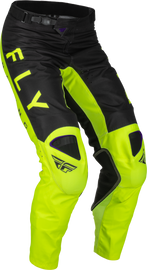 Fly Racing Kinetic Kore Pants in Hi-Vis and Black, size 32, showcasing durable motorcycle riding gear with adjustable waist and reinforced knee areas.
