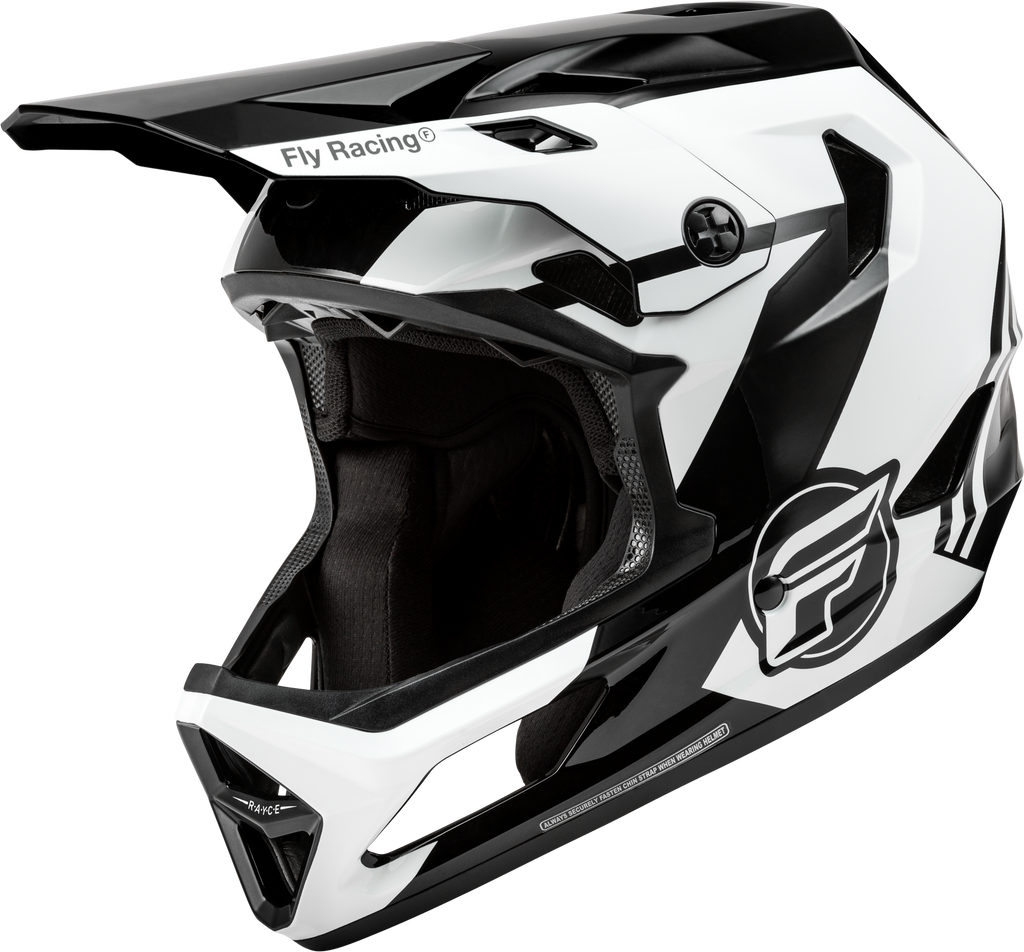 Fly Racing Rayce bicycle helmet in black, white, and grey, size XL, with vented design and adjustable straps.