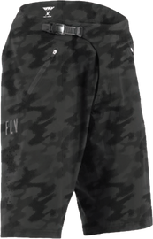 Fly Racing Warpath Shorts in grey camo, size 28, featuring durable fabric and casual fit for outdoor riding and active wear.