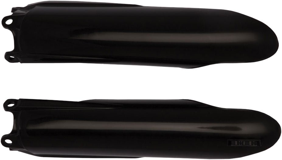 Acerbis black fork guard for motorcycles, showcasing durable plastic protection for front forks in a sleek black finish.