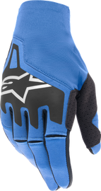 Blue and black Alpine Star Techstar gloves with Ram design, showcasing padded palms and adjustable wrist straps.