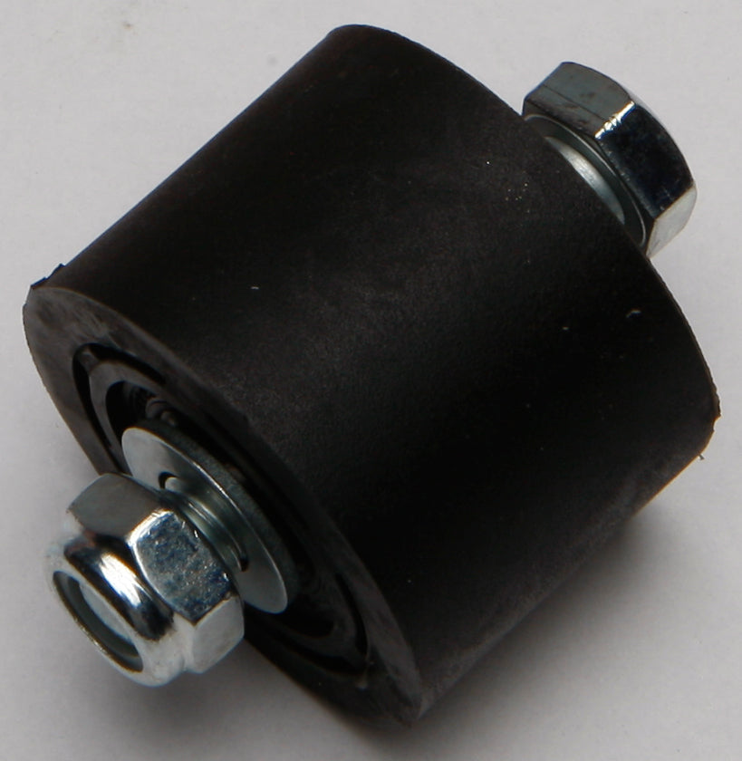 All Balls black 38mm chain roller for drive systems, displaying a close-up of the roller with detailed textured surface.