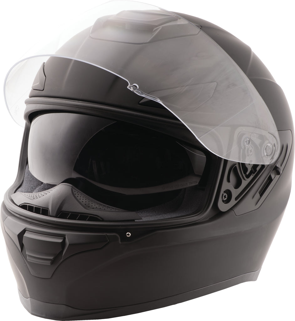 Fly Racing Sentinel solid matte black helmet with sleek design and secure strap, designed for motorcycle riding safety.