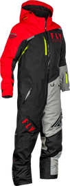 Fly Racing Cobalt Shell Monosuit in black and red, XL size, lightweight protective motorcycle riding suit.