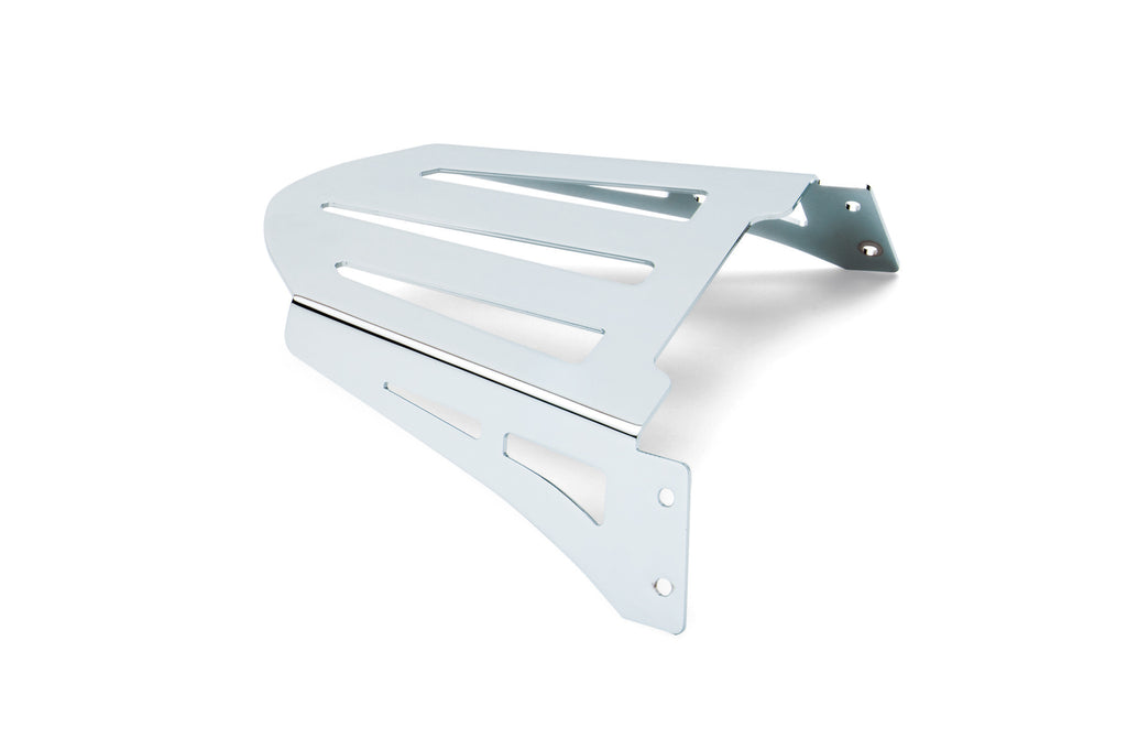 Chrome Cobra sissy bar luggage rack for Harley Davidson, formed metal design, fits Hon Yam 82-97539 motorcycle model.