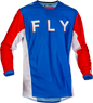 Fly Racing Kinetic Mesh S.E. Kore motocross jersey in red, white, and blue, featuring breathable mesh fabric and bold design.