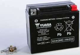 Yuasa YTX20HL sealed motorcycle battery, factory activated with positive and negative terminals, durable and reliable power source