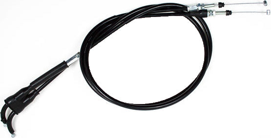 Motion Pro black vinyl throttle push-pull cable set for motorcycle control lines with secure fittings and flexible design.