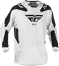 Fly Racing Kinetic Mesh Sym motocross jersey in white and black, XL size with breathable mesh fabric and sleek design.