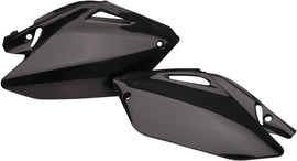 Acerbis black side panels for motorcycle, featuring a sleek design and durable plastic construction for protective fit.