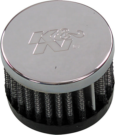 K&N Crankcase Vent Air Filter with chrome top, direct mount for engine ventilation, showcasing its durable construction and polished finish.
