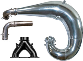 Speedwerx Fat Daddy single exhaust pipe for 2017 8000 models, adjustable A/C, with sleek metal finish and detailed construction.